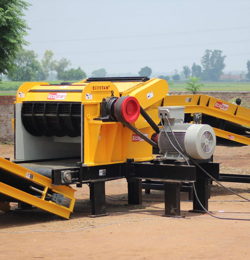 Chipping: Ecostan Chipper Grinder Machine chops agricultural and forest waste into small sizes for biomass applications like heat generation.